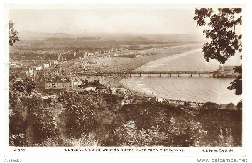 General View Of Weston Super Mare From The Woods RPPC 1959 H.J. Series - Weston-Super-Mare