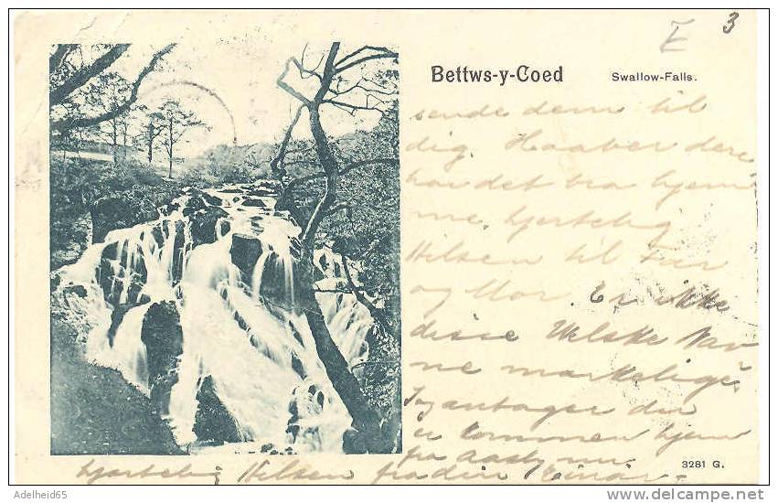 Bettws (Betws) Y Coed Swallow Falls 1901 Llandudno + Kristiania (Norway) Postmark - Caernarvonshire