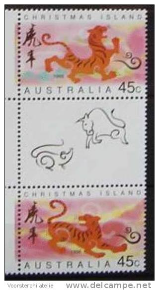 CHRISTMAS ISLANDS 1998 MI 435-36 YEAR OF THE TIGER GUTTER PAIRS POSTFRIS MNH ** NEUF - Christmaseiland