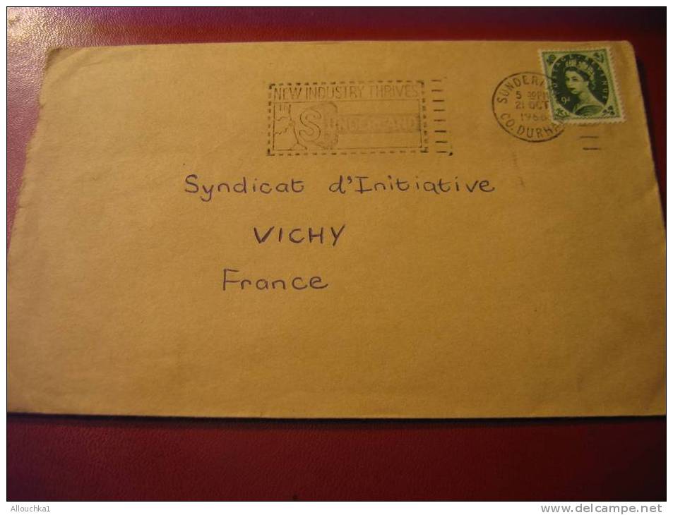 MARCOPHILIE LETTRE DE GRANDE BRETAGNE -ROYAUME UNI-21-5-1966  FLAMME DE SUNDERLAND -NEW INDUSTRY-THRIVES P/VICHY-FRANCE - Postmark Collection