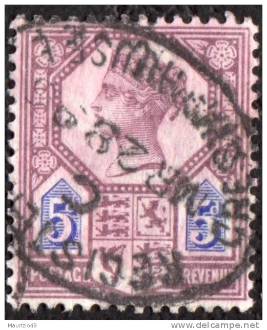 GREAT BRITAIN 1895 REGISTERED  1887 GIUBILEO REGINA VITTORIA 5d - - Used Stamps