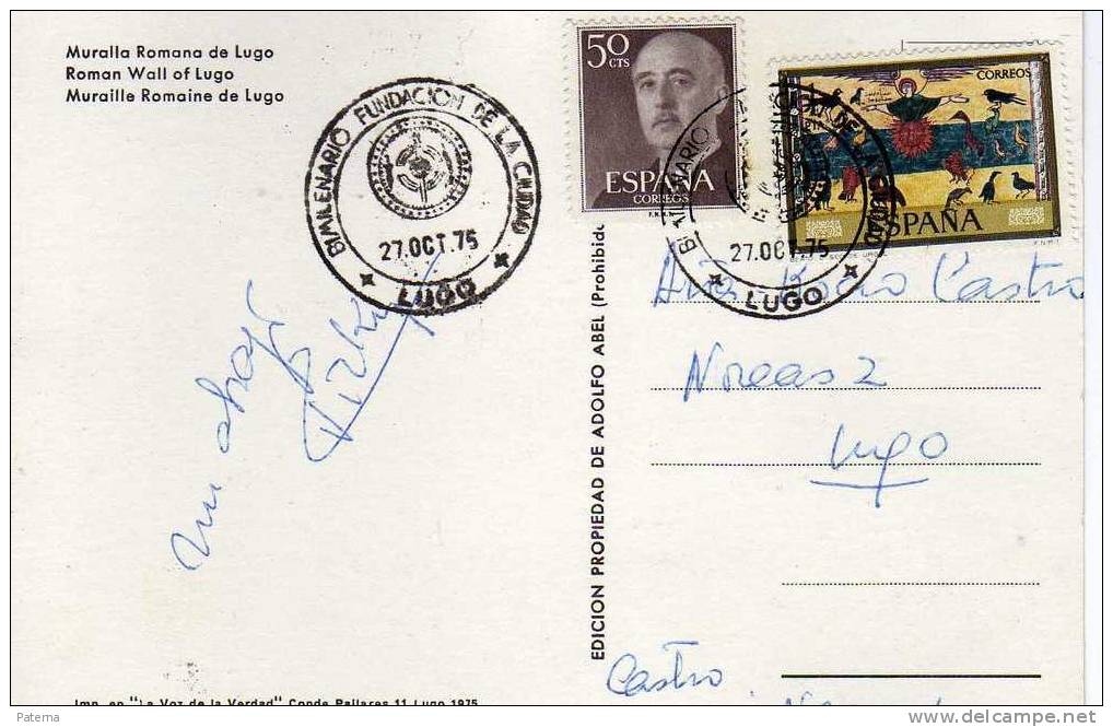 3757 Tarjeta  Bimilenario Fundación De La Ciudad De Lugo ,1975, Murallas Romanas - Cartas & Documentos