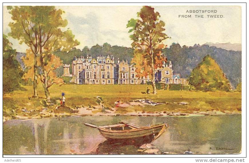Abbotsford (Melrose) From The Tweed, Water Colour Aquarelle R. Eadie, The Valentine Art Colour - Roxburghshire
