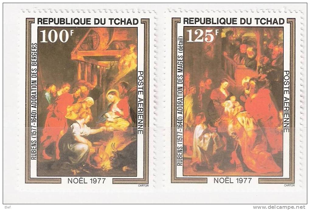 République Du TCHAD ,, 2 Timbres Yvert  PA N° 214/215" Adoration Des Bergers /Mages" De RUBENS ; NOEL 1977,neufs **; TB - Rubens