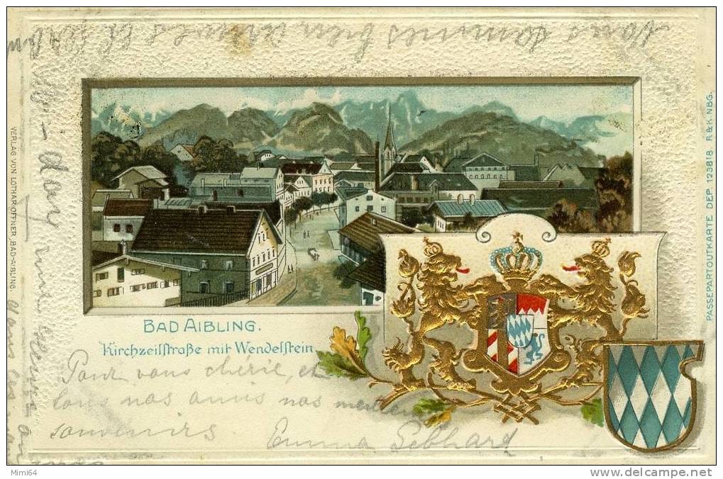 ALLEMAGNE . BAVIERE .  BAD  AIBLING . KIRCHZEILFTRABE MIT WENDELFTEIN  .    ( CARTE  GAUFFRE 1900 ) LITHOGRAPHIE - Bad Aibling