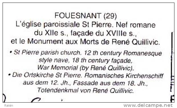 29 Fouesnant Eglise Paroissiale St Pierre Nef Romane XIIe  Façade XVIIIe  Monument Aux Morts De René Quillivic BE - Fouesnant