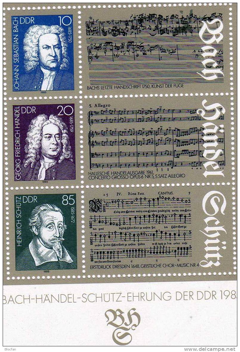 6-Block Mit Musiker Bach Händel Schütz DDR 2931/3 In Block 81 ** 3€ Noten Blocchi Hojita M/s Music Bloc Sheet Bf Germany - Chanteurs