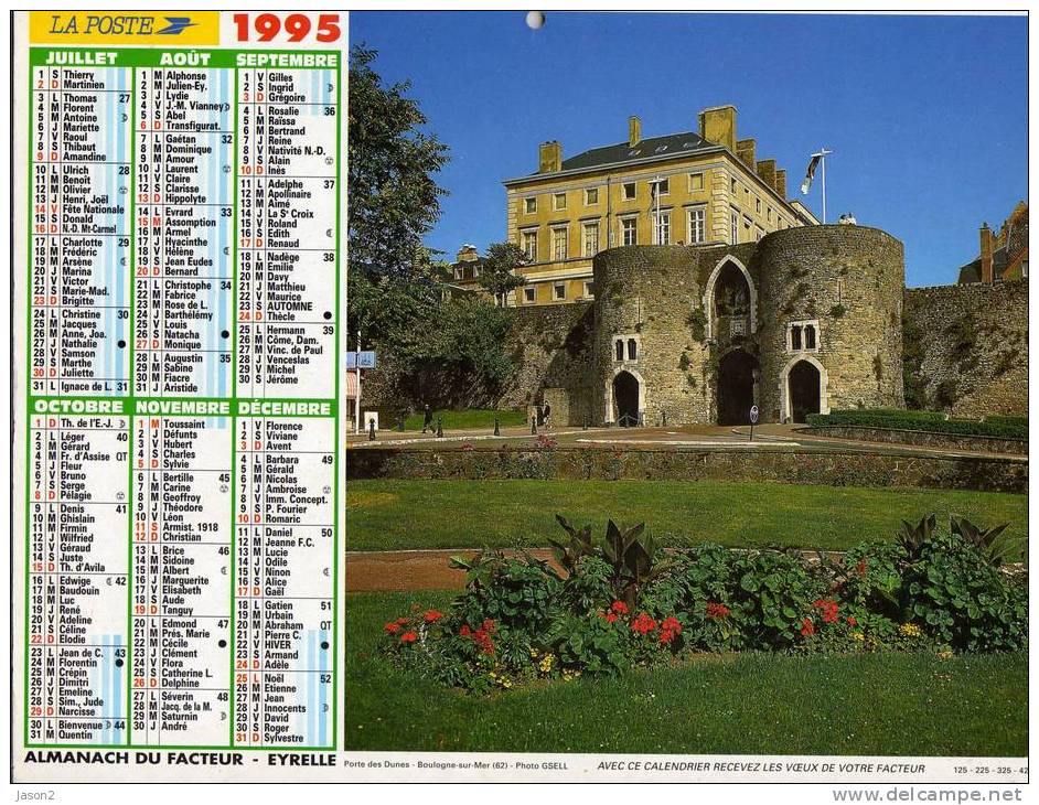Almanach  Du Facteur Eyrelle 1995( Departement 78) Dunkerque: Port Et Beffroi, Porte Des Dunes A Boulogne Sur Mer - Big : 1991-00