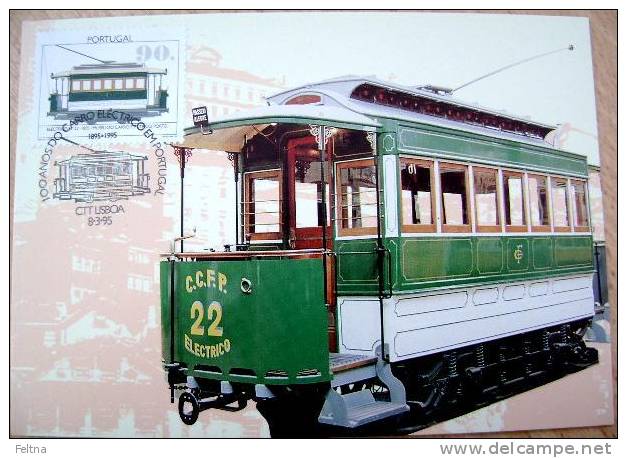 1995 PORTUGAL MAXIMUM CARD FOR 100 YEARS OF TRAMWAY IN PORTUGAL - Tramways