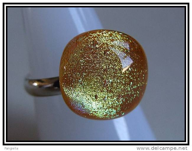 Bague En Verre Dichroic Artisanal Sur Anneau Réglable - 4 - - Rings