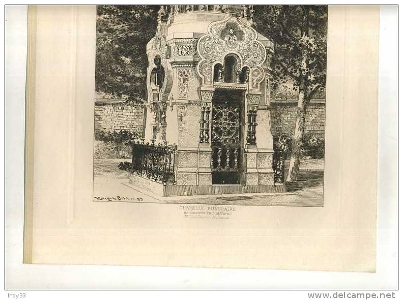 - CHAPELLE FUNERAIRE AU CIMETIERE SUD (paris). EAU FORTE DE KRIEGER B. 1899  PARUE EN 1900 . - Andere & Zonder Classificatie