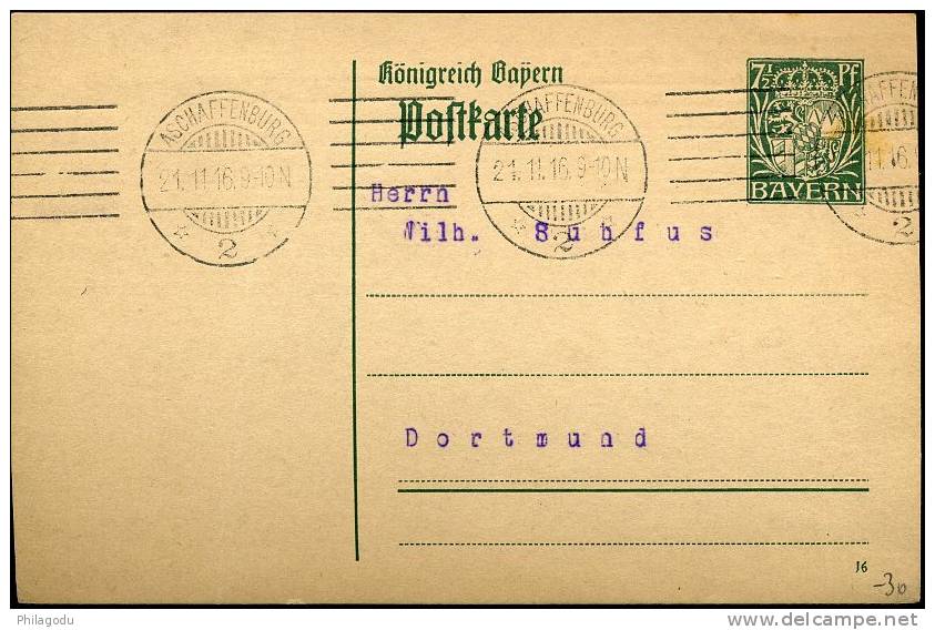 Bavière 1916, Carte Postale  Ø 21-11-1916  Entier Postal  Gansache Héraldique Waffen Armoiries - Postal  Stationery