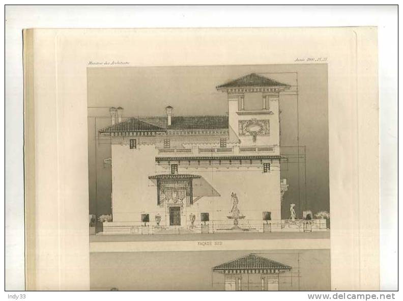 - VILLA AUX ENVIRONS D´ALGER . FACADES . G. DARBEDA ARCHI .. PLANCHE PARUE EN 1900 . - Architecture