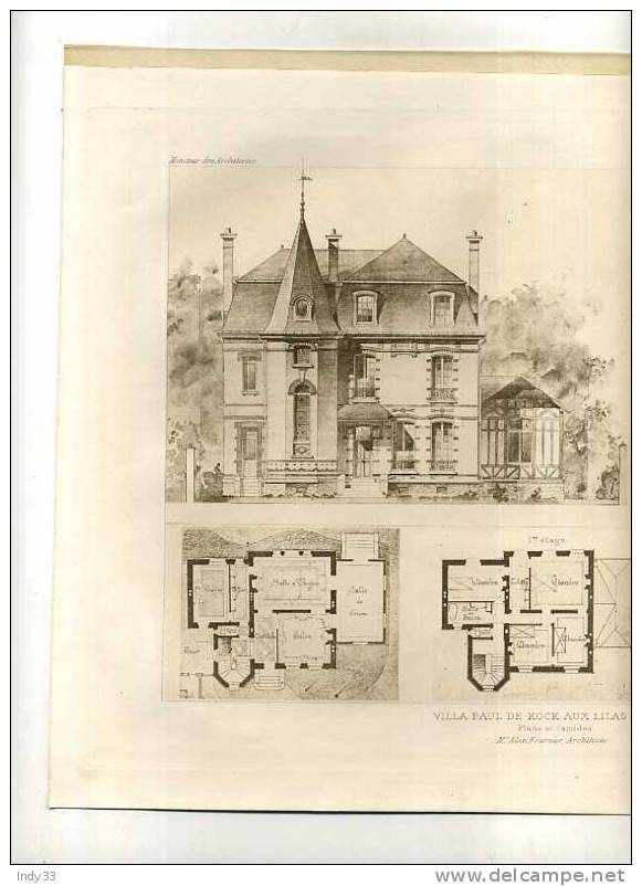 - VILLA  PAUL DE KOCK  . PLANS ET FACADES . A. FOURNIER ARCHI .. PLANCHE PARUE EN 1900 . - Architecture