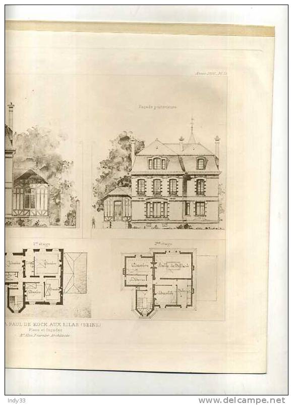 - VILLA  PAUL DE KOCK  . PLANS ET FACADES . A. FOURNIER ARCHI .. PLANCHE PARUE EN 1900 . - Architecture