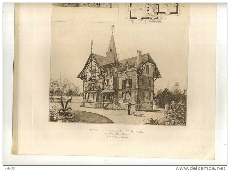 - VILLA ROTH ET ROMAND AU PARC ST MAUR. P. DENIS ARCHI .. PLANCHE PARUE EN 1900 . - Architecture