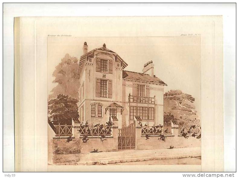 - VILLA . A. NARJOUX  ARCHI . ELEVATION ET PLAN . PLANCHE PARUE EN 1900 . - Architecture