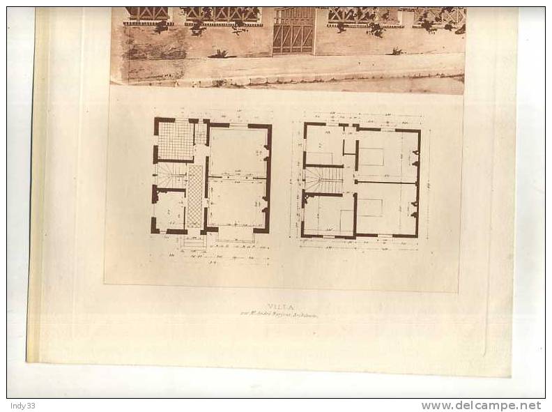 - VILLA . A. NARJOUX  ARCHI . ELEVATION ET PLAN . PLANCHE PARUE EN 1900 . - Architektur