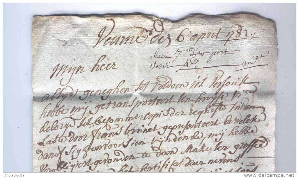 Lettre Précurseur  VEURNE 1782 Vers ROUSBRUGGHE  - Signé JB Nonckle    --  B0/939 - 1714-1794 (Paises Bajos Austriacos)