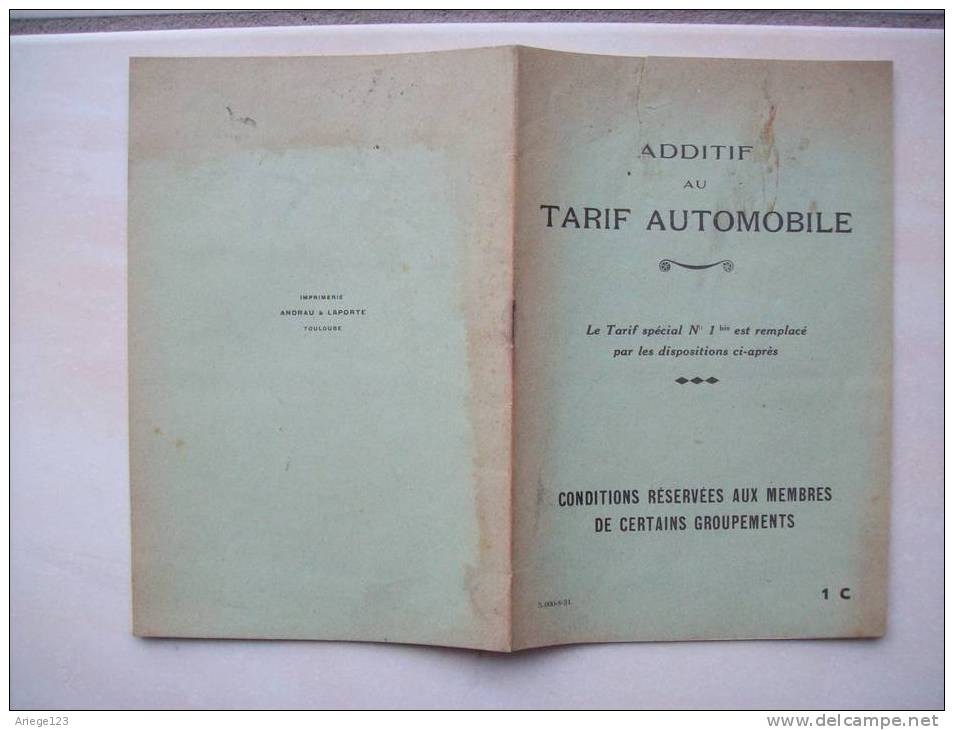 Additif Au Tarif Automobile Assurance Automobile Conditions Reservees Aux Menbres De Certains Groupement - Auto