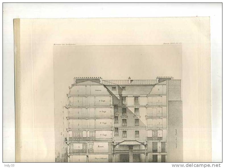 - MAISON A PARIS COUPE. A. FASQUELLE ARCHI . PLANCHE PARUE EN 1900 . - Architecture