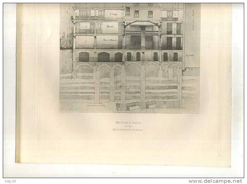 - MAISON A PARIS COUPE. A. FASQUELLE ARCHI . PLANCHE PARUE EN 1900 . - Architettura