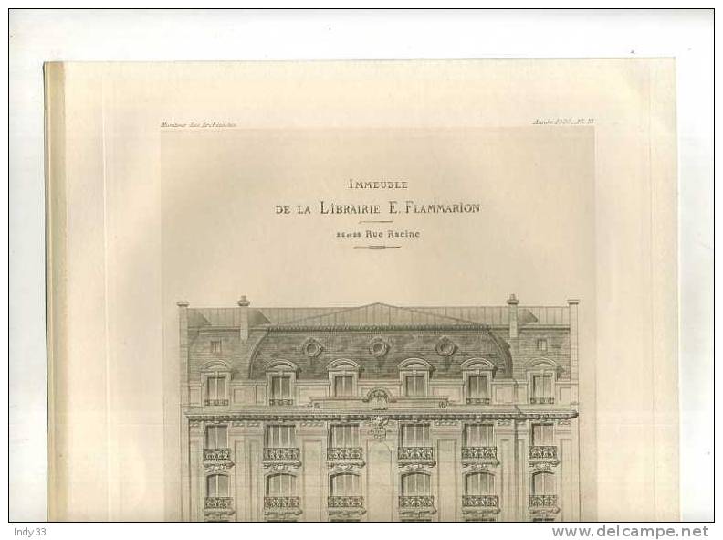 - IMMEUBLE DE LA LIBRAIRIE FLAMMARION RUE RACINE A PARIS . A. FASQUELLE ARCHI . PLANCHE PARUE EN 1900 . - Architettura