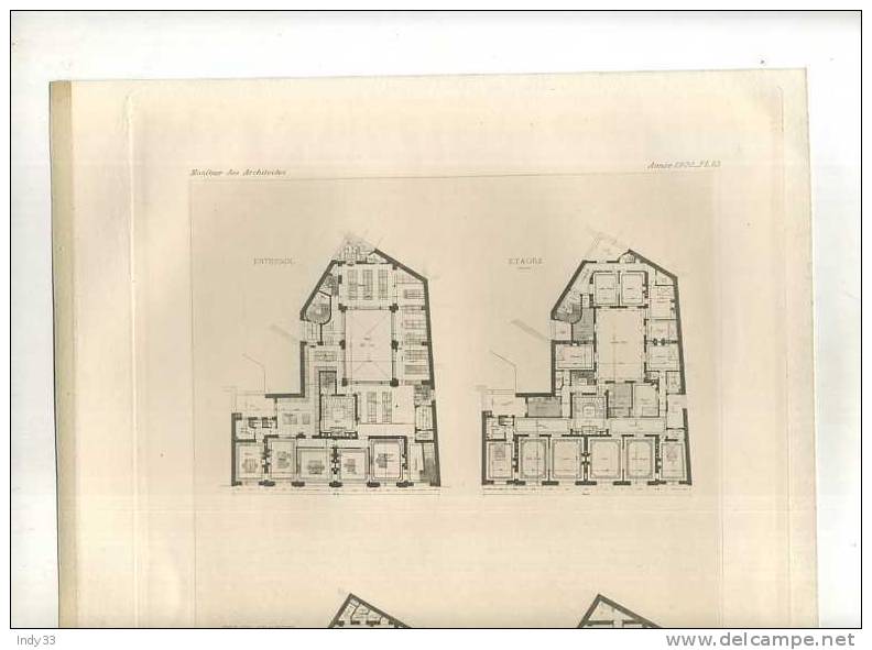 - MAISON A PARIS . PLANS .  A. FASQUELLE  ARCHI . PLANCHE PARUE EN 1900 . - Architettura