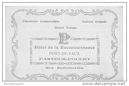 01 ) PONT DE VAUX, Hotel De La Renaissance, Pasteur Poulet, CARTE PUBLICITAIRE, Format 12 X 8 - Pont-de-Vaux