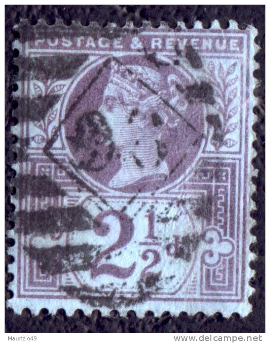 GRAN BRETAGNA 1887 NR 95 REGINA VITTORIA GIUBILEO 2 1/2 D TIMBRO SBARRE E ROMBO INTERNO 98 - Used Stamps