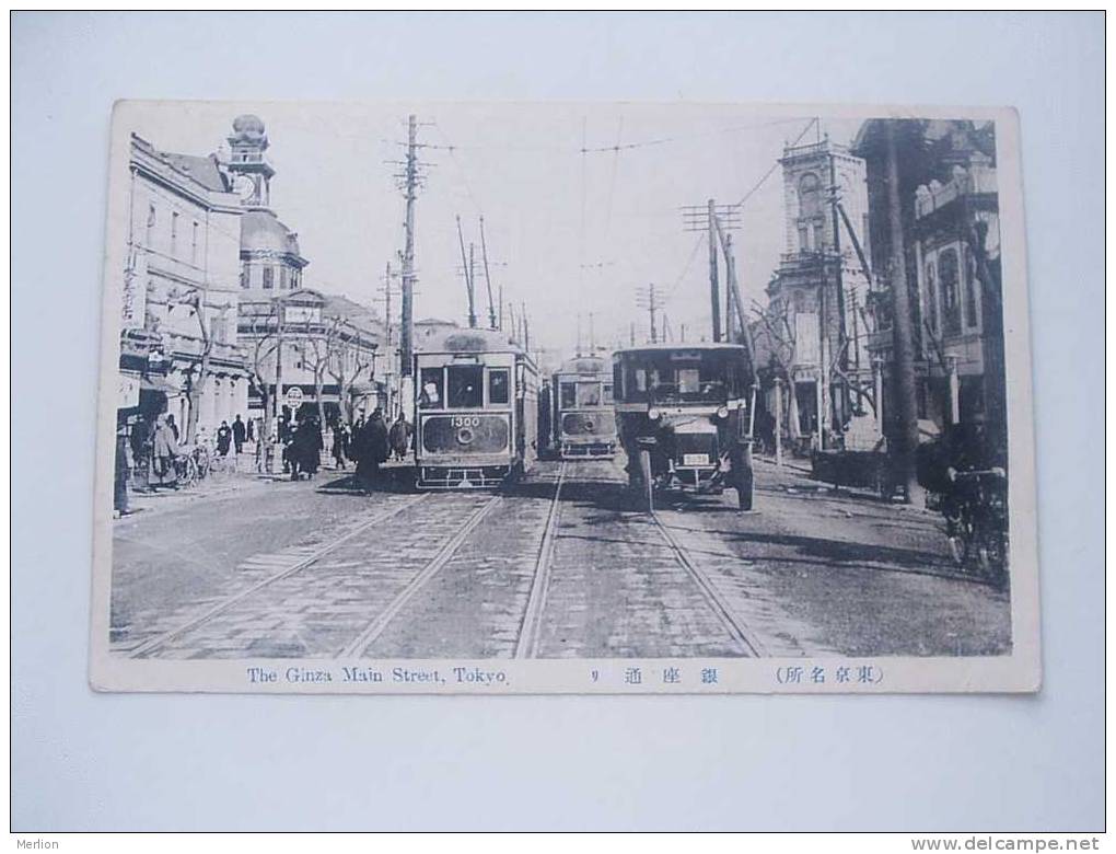 Japan -Tokyo - The Ginza Main Street -tram 1300 And 1161- Bus  No 3038  Cca 1910´s  VF  -D49077 - Tokyo