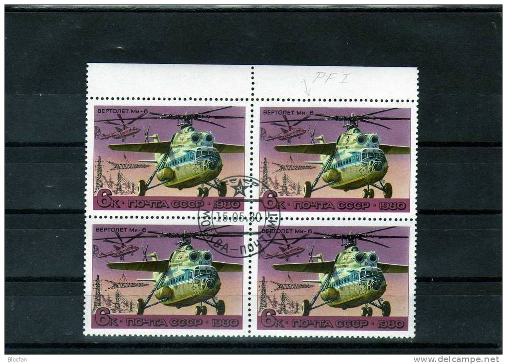 Error On The Stamp Blockierter Propeller Am Heck Sowjetunion 4959 I Im 4-Block O 22€ Hubschrauber Sheet Of USSR CCCP SU - Hélicoptères