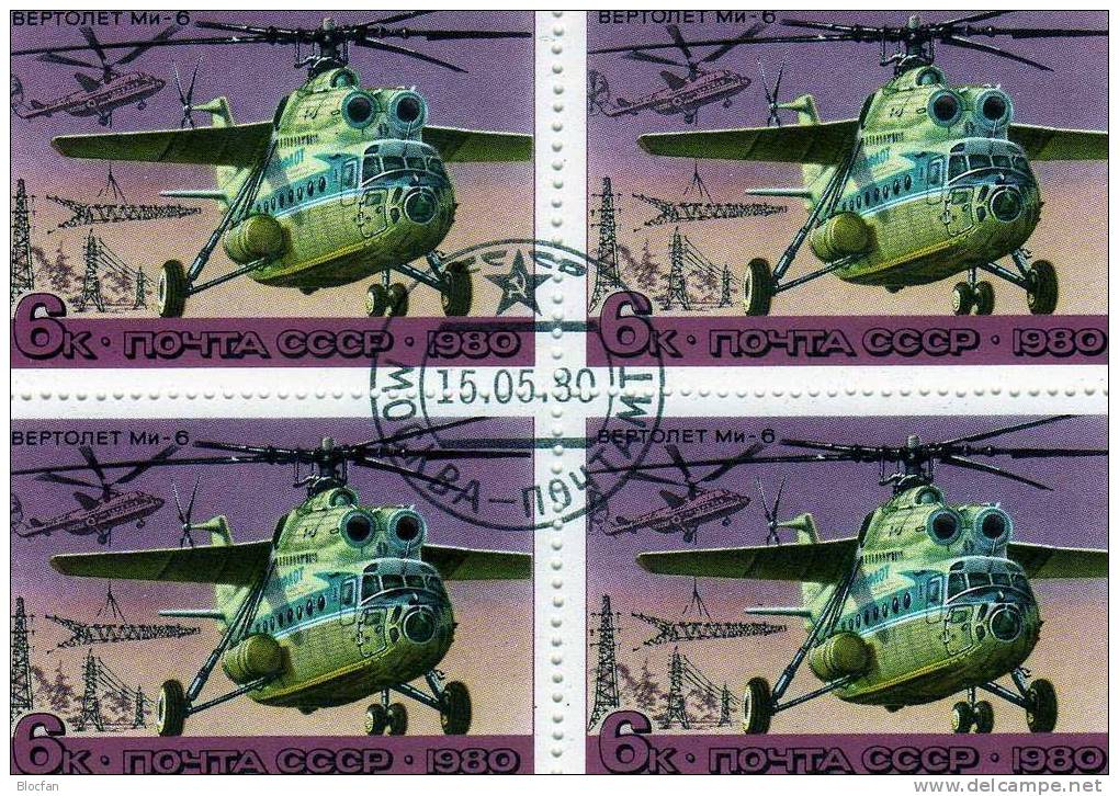 Error On The Stamp Blockierter Propeller Am Heck Sowjetunion 4959 I Im 4-Block O 22€ Hubschrauber Sheet Of USSR CCCP SU - Helicopters