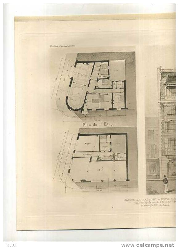 - MAISON DE RAPPORT A BRIVE RUE DE L'HOTEL DE VILLE . H. LE RILLE ARCHI. PLANCHE PARUE EN 1900 . Plan Et élévation - Architecture