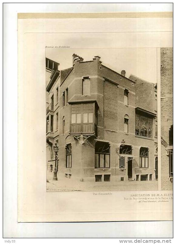 - BELGIQUE MAISON  M. A. KLEYER A BRUXELLES RUE DE RUYBROECK ET DE LA PAILLE . P. HANKAR ARCHI . PLANCHE PARUE EN 1900 . - Architektur