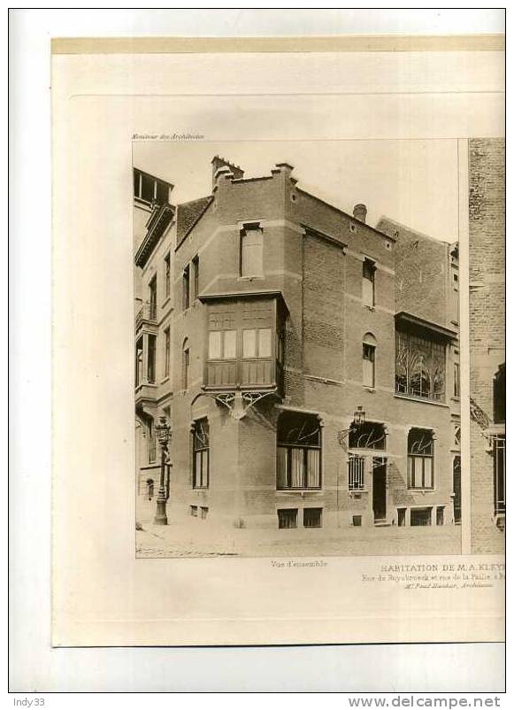 - BELGIQUE MAISON  M. A. KLEYER A BRUXELLES RUE DE RUYBROECK ET DE LA PAILLE . P. HANKAR ARCHI . PLANCHE PARUE EN 1900 . - Architettura