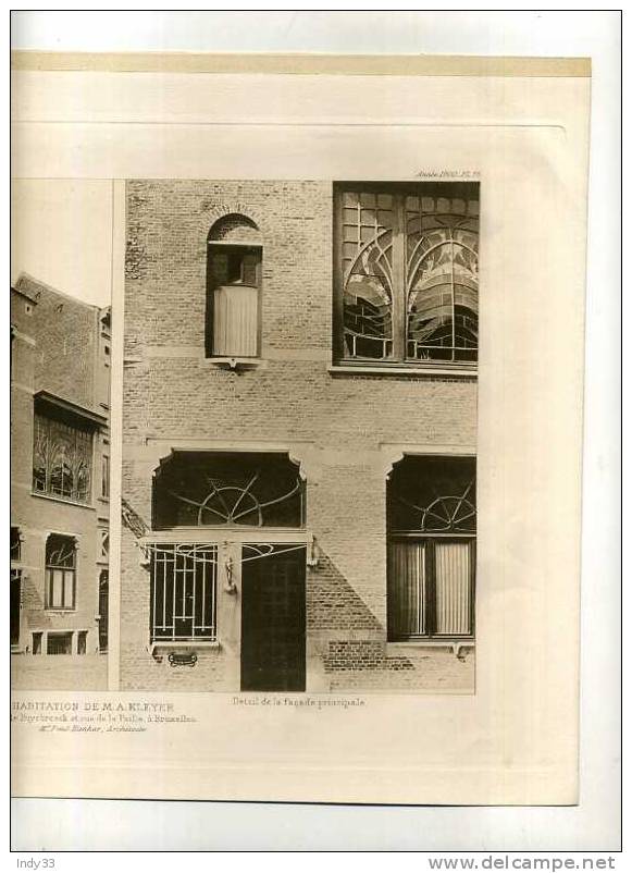 - BELGIQUE MAISON  M. A. KLEYER A BRUXELLES RUE DE RUYBROECK ET DE LA PAILLE . P. HANKAR ARCHI . PLANCHE PARUE EN 1900 . - Architectuur