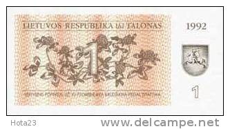 LITHUANIA- 1 Talonu- Bird1992 Y UNC - Lituanie