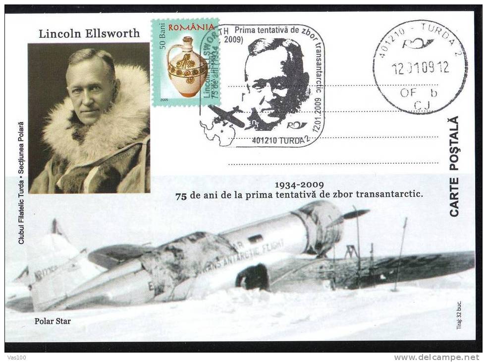 FLIGHT TRANS-ANTARCTIC,POLAR STAR LINCON ELLSWORTH 2009,CARD. - Explorateurs & Célébrités Polaires