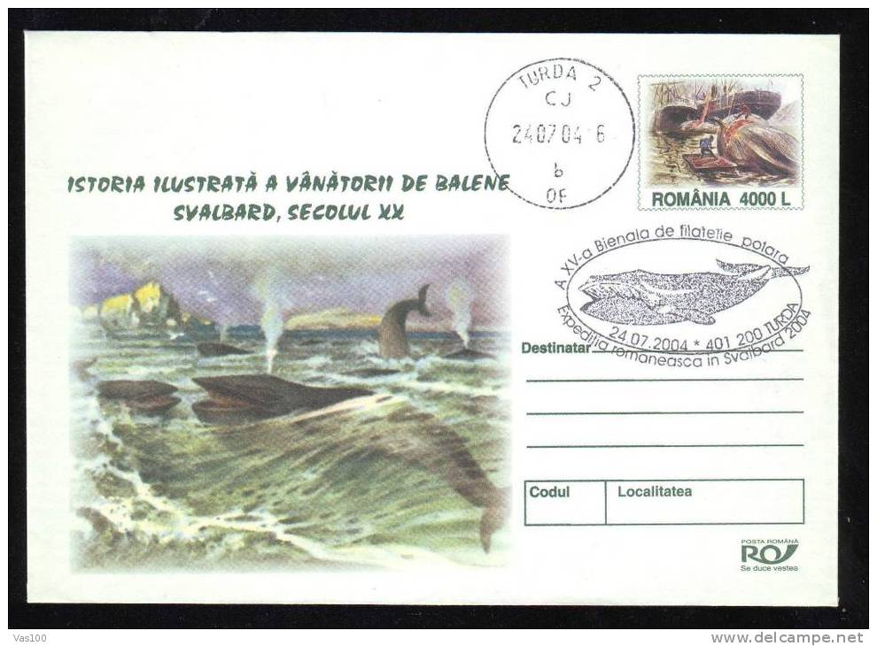 WHALE BALEINE- Hunting,COVER Entier Postal Stationery 79/2004,PMK TURDA  2004 . - Baleines