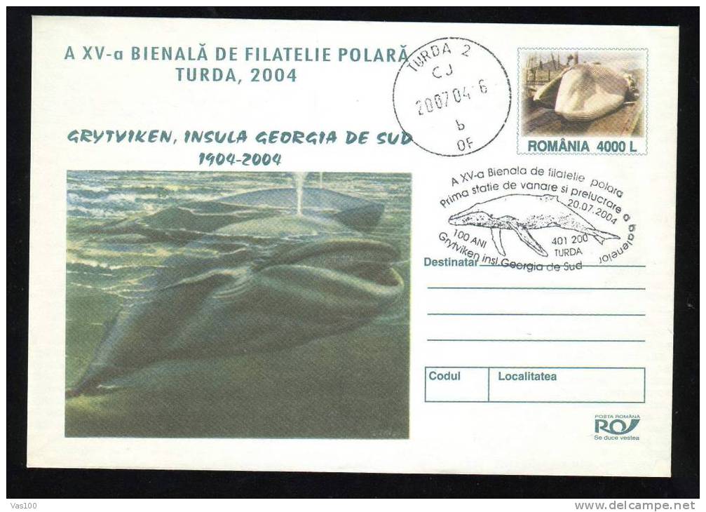 WHALE BALEINE- Hunting,COVER Entier Postal Stationery 78/2004,PMK TURDA  2004 . - Baleines