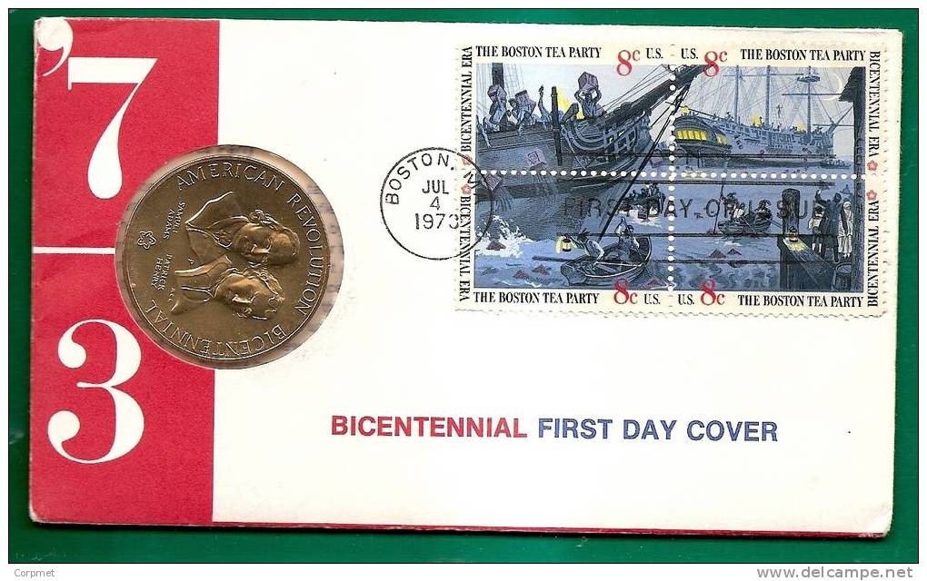 USA - BICENTENNIAL COMM MEDAL - SAMUEL ADAMS And PATRICK HENRY On THE BOSTON TEA PARTY First Day Cover - Altri & Non Classificati