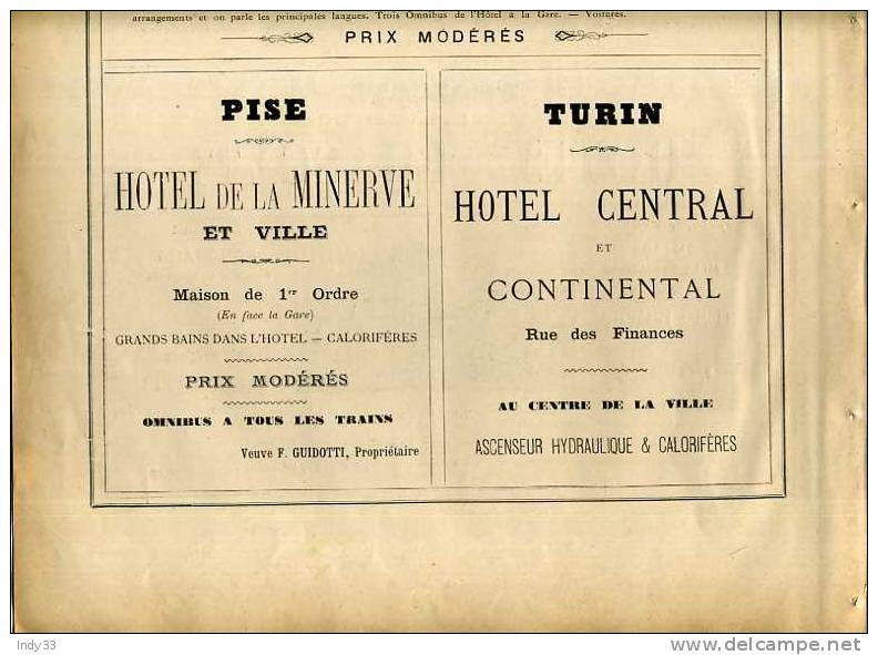 - PAGE DE PUB HOTELS ITALIENS .  RECTO-VERSO DU XIXe S . - Werbung