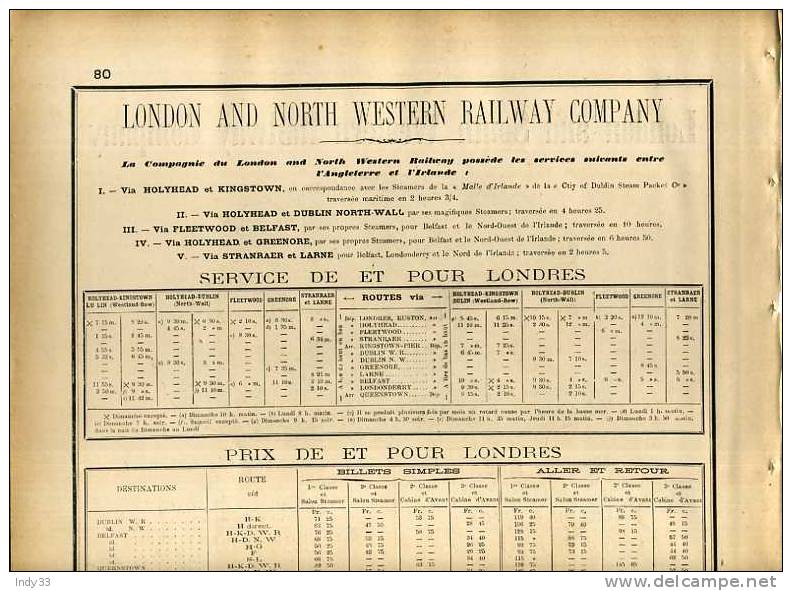 - PAGE DE PUB LIGNES MARITIMES ET FERROVIAIRES  RECTO-VERSO DU XIXe S . - Other & Unclassified