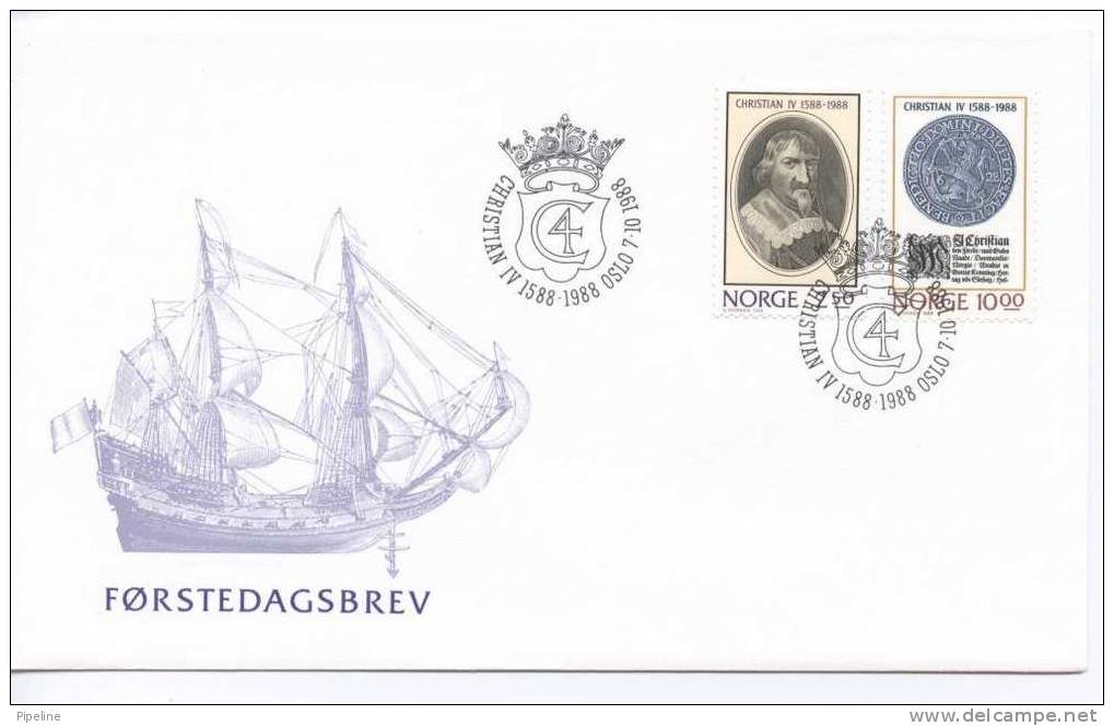 Norway FDC King Christian IV 400th Anniversary 7-10-1988 With SHIP Cachet - FDC