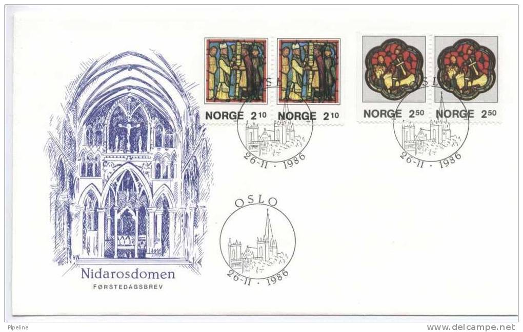 Norway FDC Nidarosdomen Complete Set In 2 Pairs With Nice Cachet 26-11-1986 - FDC