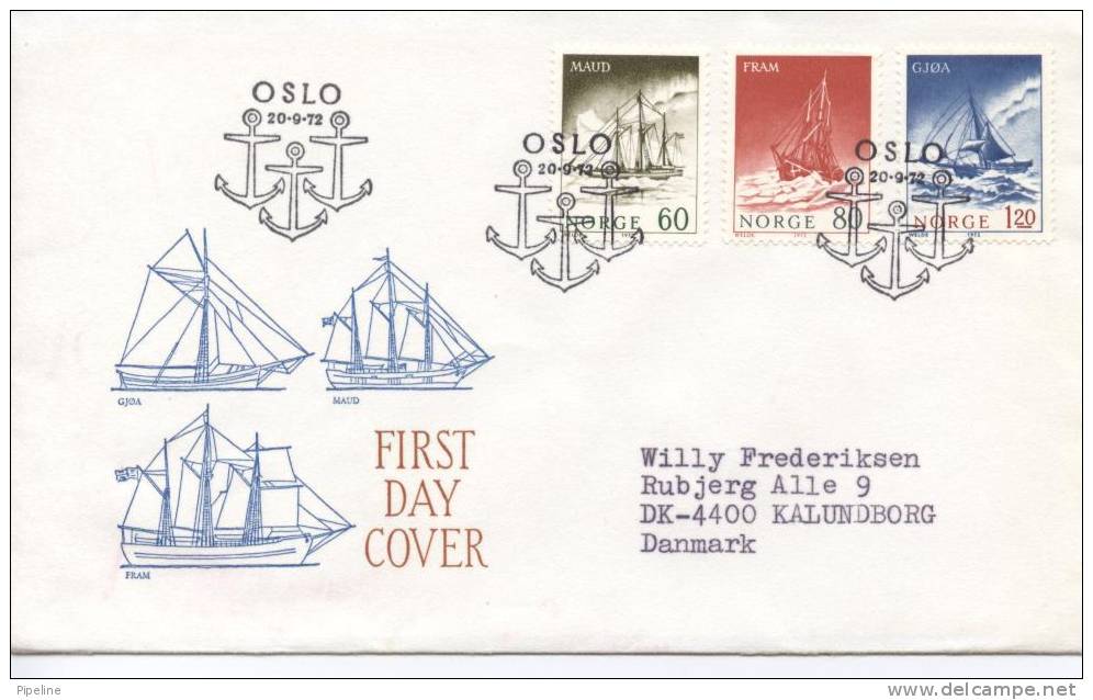 Norway FDC POLAR SHIPS 20-9-1972 With Cachet Sent To Denmark - FDC