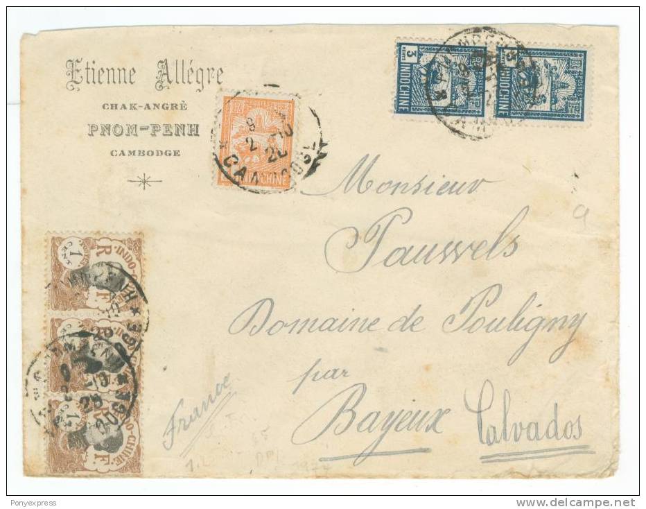 Lettre De Pnom-Penh Cambodge De 1928 Pour Bayeux - Storia Postale