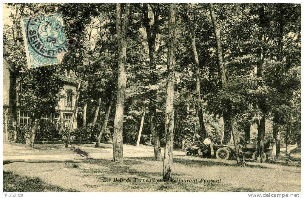 Les Bois De VERNEUIL Et Le Restaurant PUISSANT. 1 Personnage Et 2 Vieilles Autos. - Verneuil Sur Seine