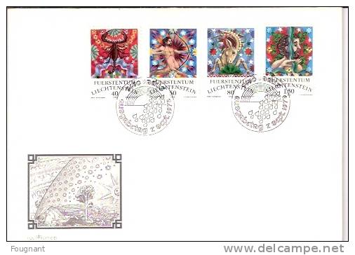 LIECHTENSTEIN:1978:FDC:sé Rie654/7:Signes   Du Zodiaque.Scorpion.-Sagitt       Aire.-  Capricorne.- Verseau. - Astrologie